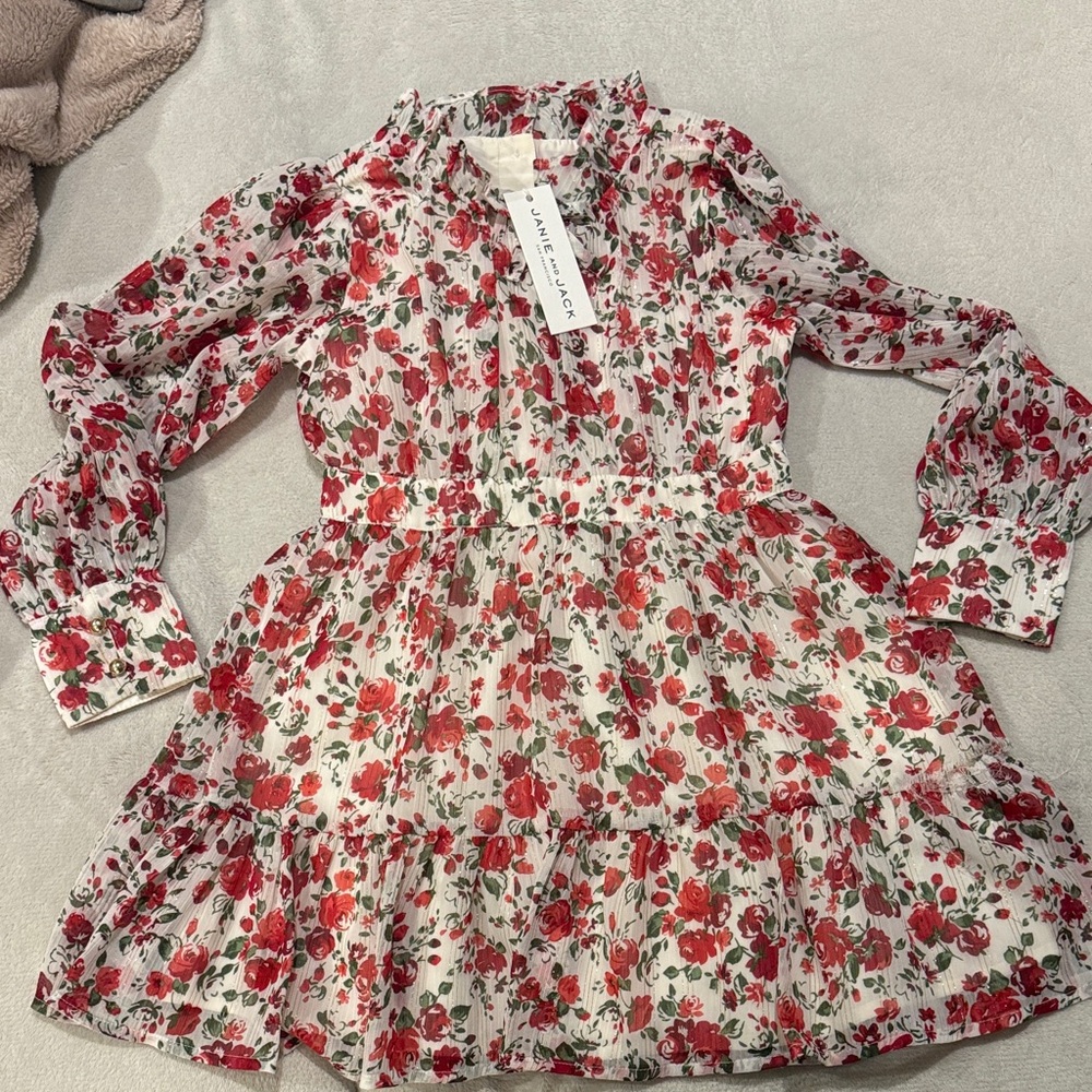 Floral Red and White Kids Dress